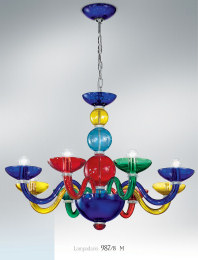 Fiammingo style multi colored chandelier at eight ligts