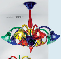 Multi colored chandelier at six lights