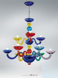 Fiammingo style multi colored chandelier at nine lights
