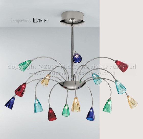 111 Series Chandeliers, Multi colored chandelier at fifteen lights