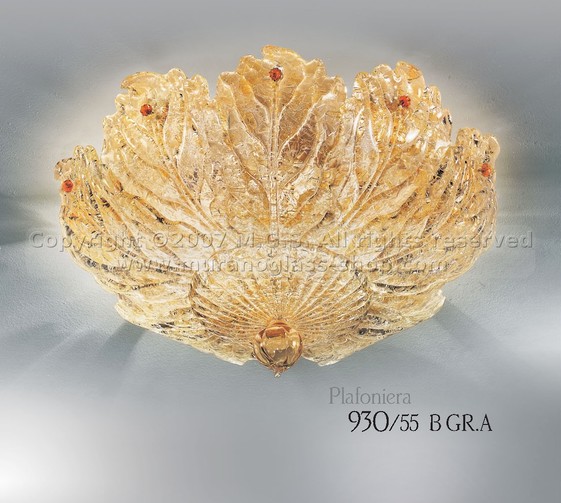 930 series Ceiling lamps, Ceiling lamp with leafs in amber graniglia