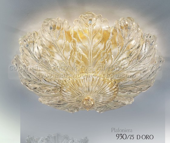 930 series Ceiling lamps, Ceiling lamp with leafs in amber graniglia