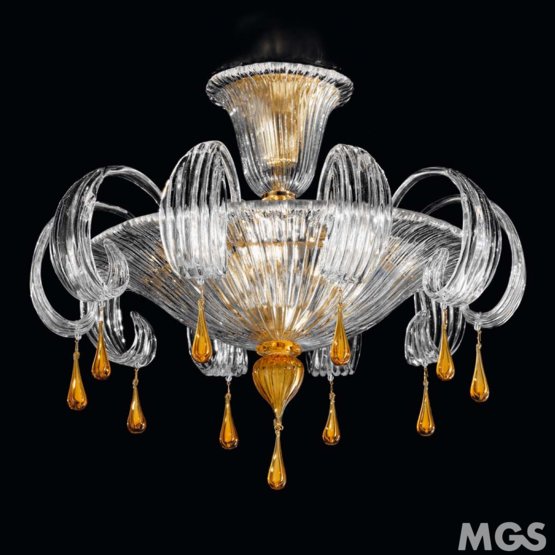 Gocce Ceiling light, Crystal ceiling lamp with amber decoration