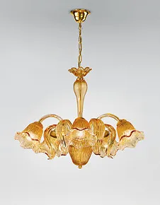Five lights chandelier in amber color