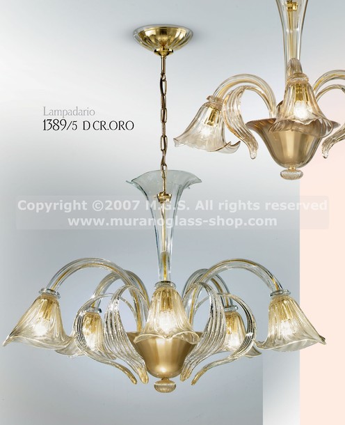 Lampadario 1389, Chandelier at five lights with gold decoration