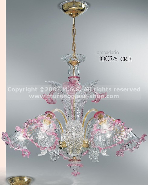 1003 series chandeliers, Crystalchandelier with ruby decoration at three lights