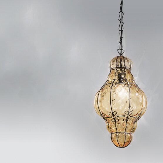 Venetian lanterns, Crystal lantern in amethyst color with rough steel finishes